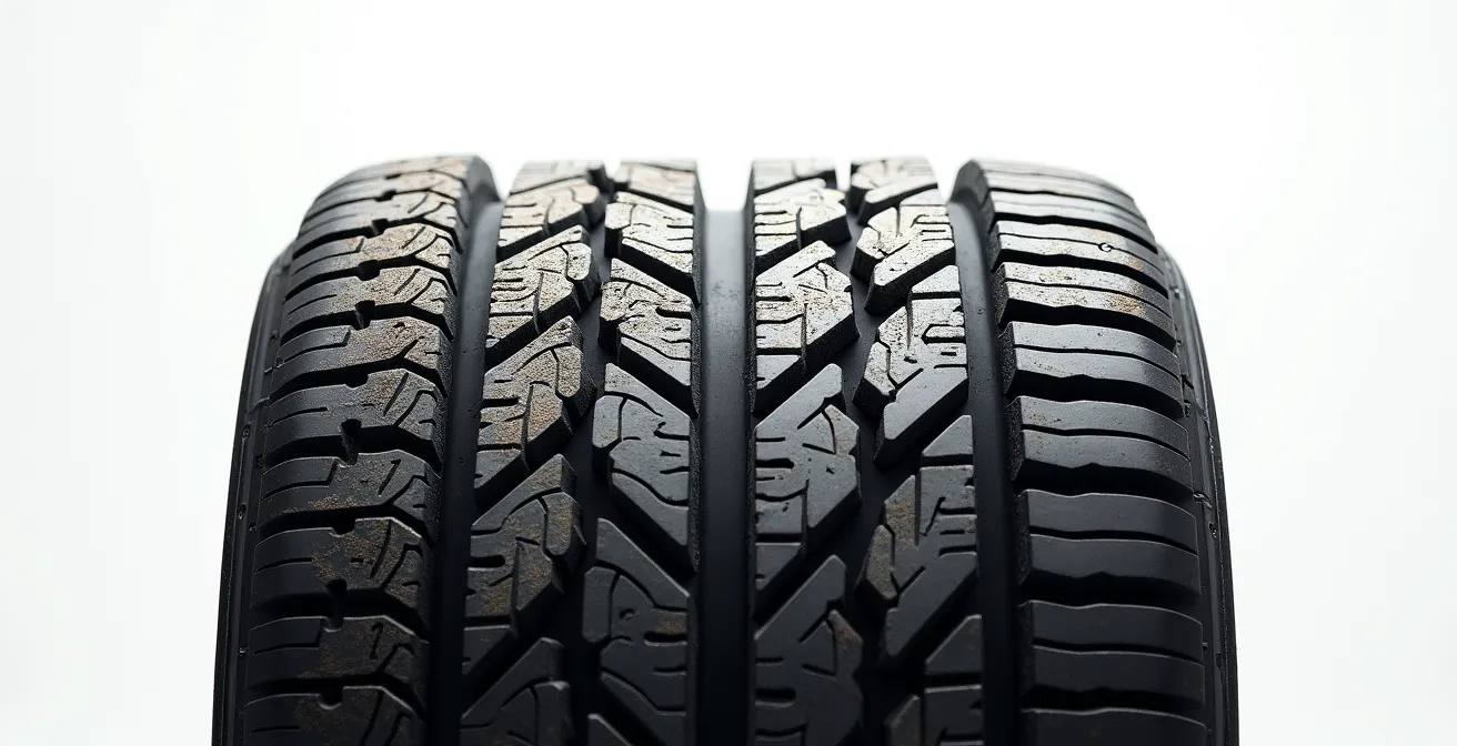 Coupe transversale d'un pneu montrant les différents stades d'usure