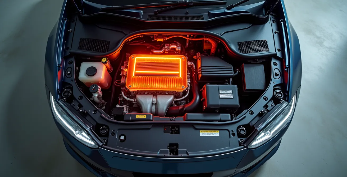 Vue d'ensemble d'un compartiment moteur montrant les zones de stress thermique
