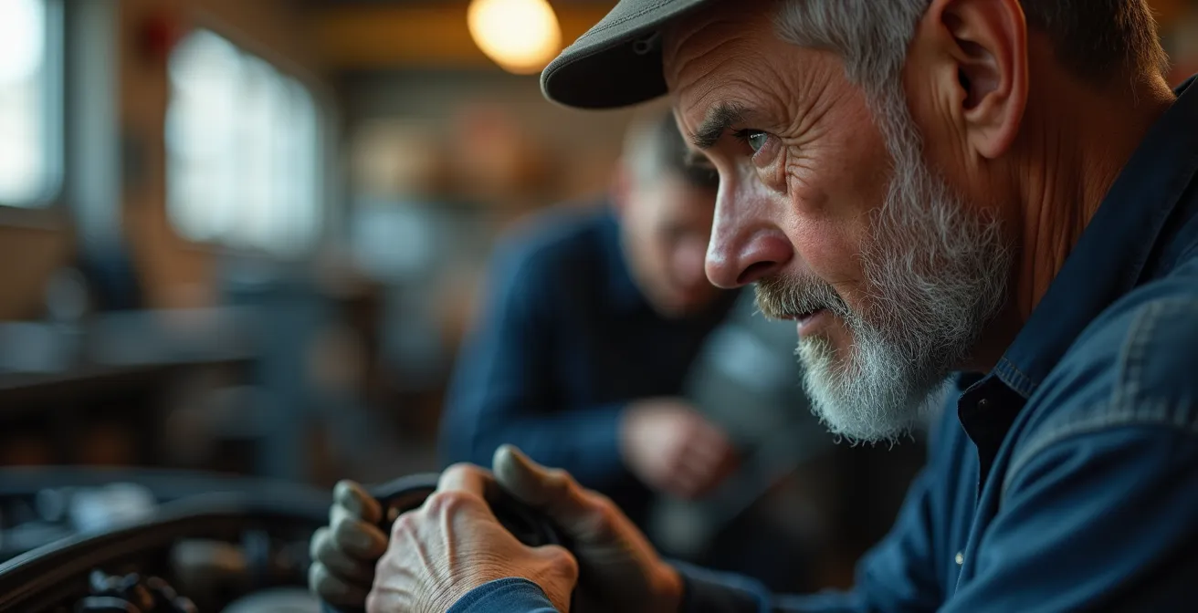 Mains de mécanicien inspectant minutieusement une courroie neuve avant installation